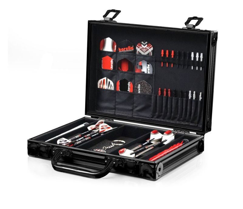 Karella Schwarzer Dartkoffer für 2 Dart Pfeile Sets Aufbewahrung Koffer