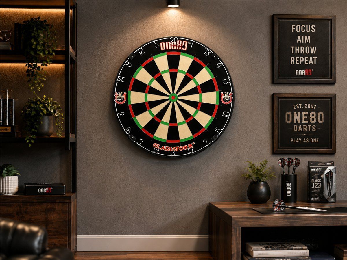 one80 Gladiator III Plus mit WDF Logo Steeldartboard inkl. Aufhängung Bristle Board Dartscheibe