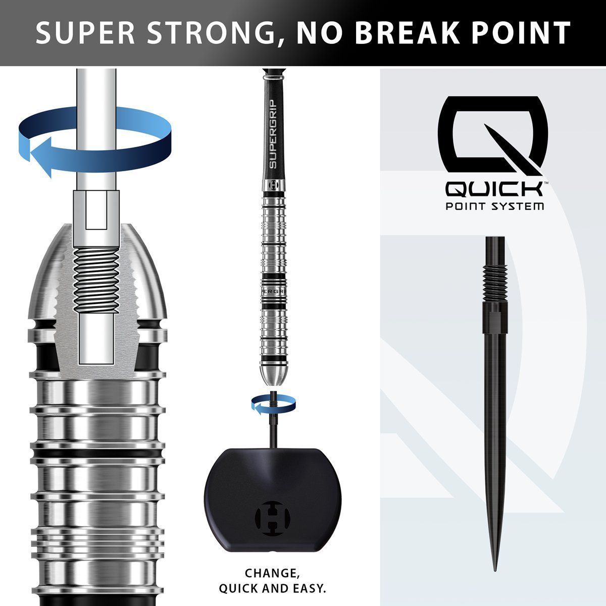 Harrows Supergrip QP Tapered 90% Quick Points Steeldarts 22/23/24/26/28/30 Gramm Steeldarts