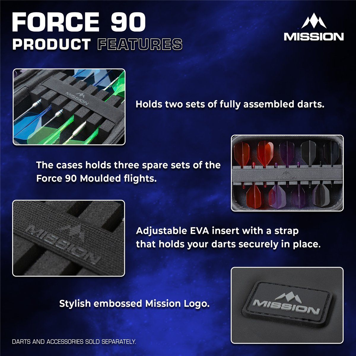 Mission Force 90 EVA Dart Case Large – per 2 set di freccette Dart Tasche