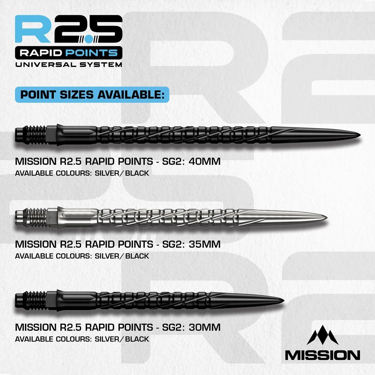 Mission R2.5 Rapid Point RP SG2 Silver/Black 30/35/40 mm Wechselspitzen