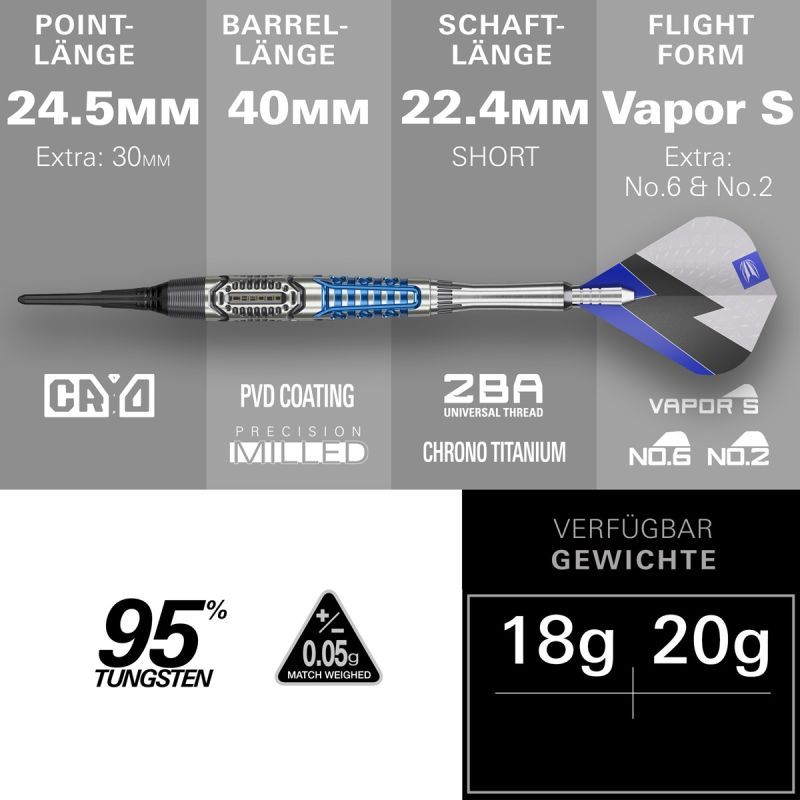 Target Phil Taylor Power Chrono 95% Softdarts 18/20 Gramm Softdarts
