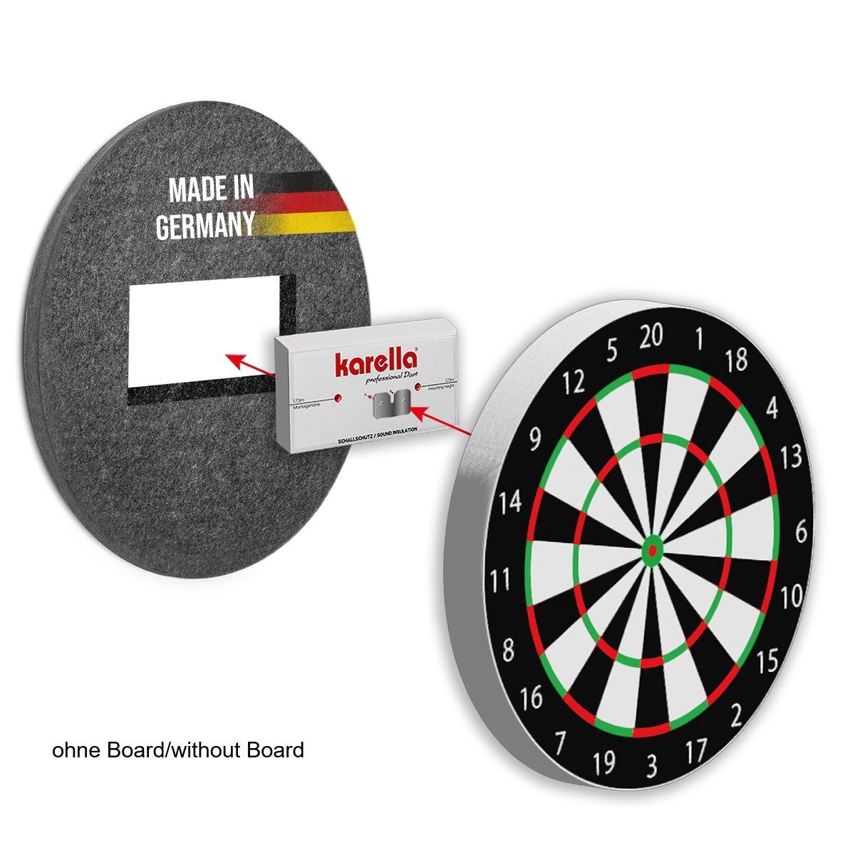 Karella sound insulation for dartboards Steel Dartscheibe Schallschutz