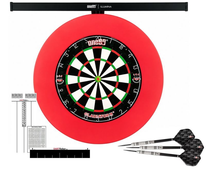 Mega Dart Starter-Set – Gladiator 3 Dartboard mit LED-Beleuchtung Bristle Board