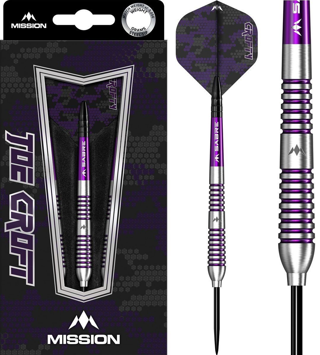 Mission Joe Croft 95% Silver-Purple Electro Fléchettes à pointe acier 23/25 Grammes Steeldarts