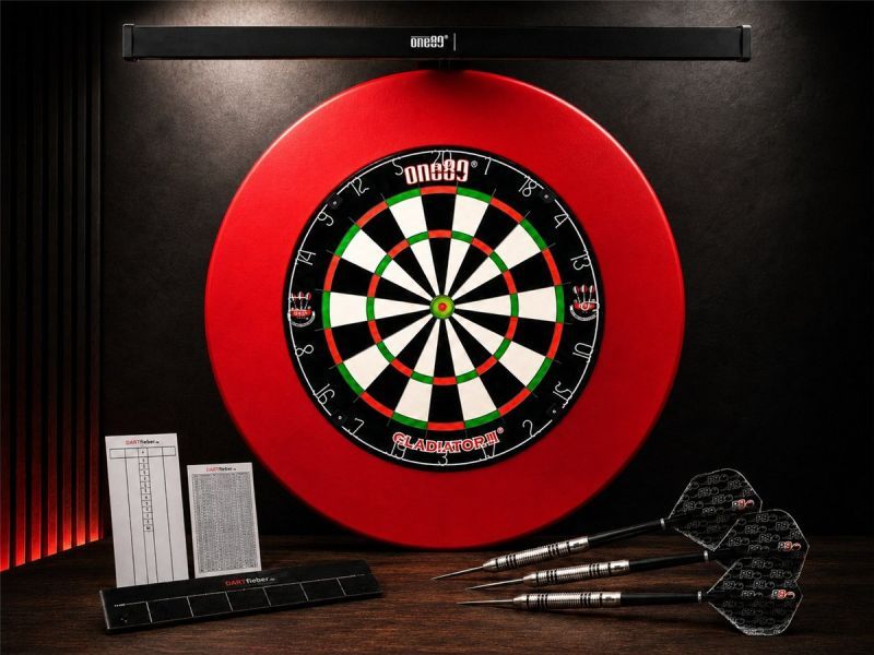 Mega Dart Starter-Set – Gladiator 3 Dartboard mit LED-Beleuchtung Bristle Board