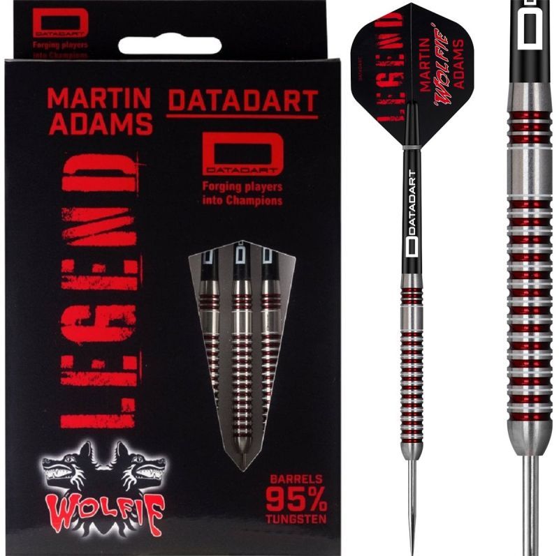 Datadart Martin Adams 95 % Wolfie Electro Red & White Steel Dartpfeile 22/24/26 Gramm Steeldarts