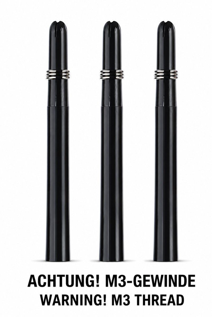 M3 Nylon Dart Shafts – verschiedene Längen – 3 Stück - Schwarz Shafts
