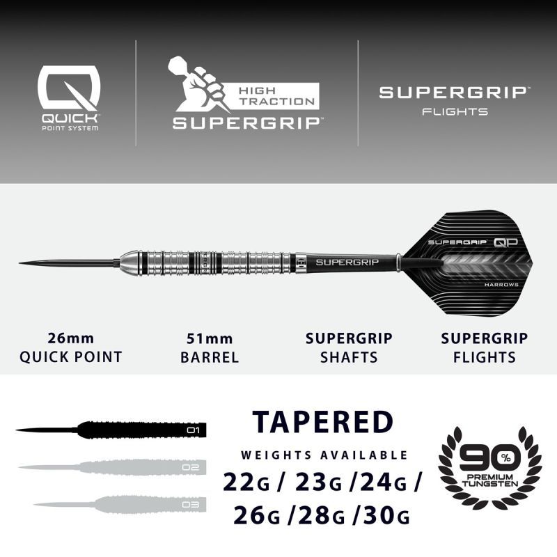 Harrows Supergrip QP Tapered 90% Quick Points Steeldarts 22/23/24/26/28/30 Gramm Steeldarts