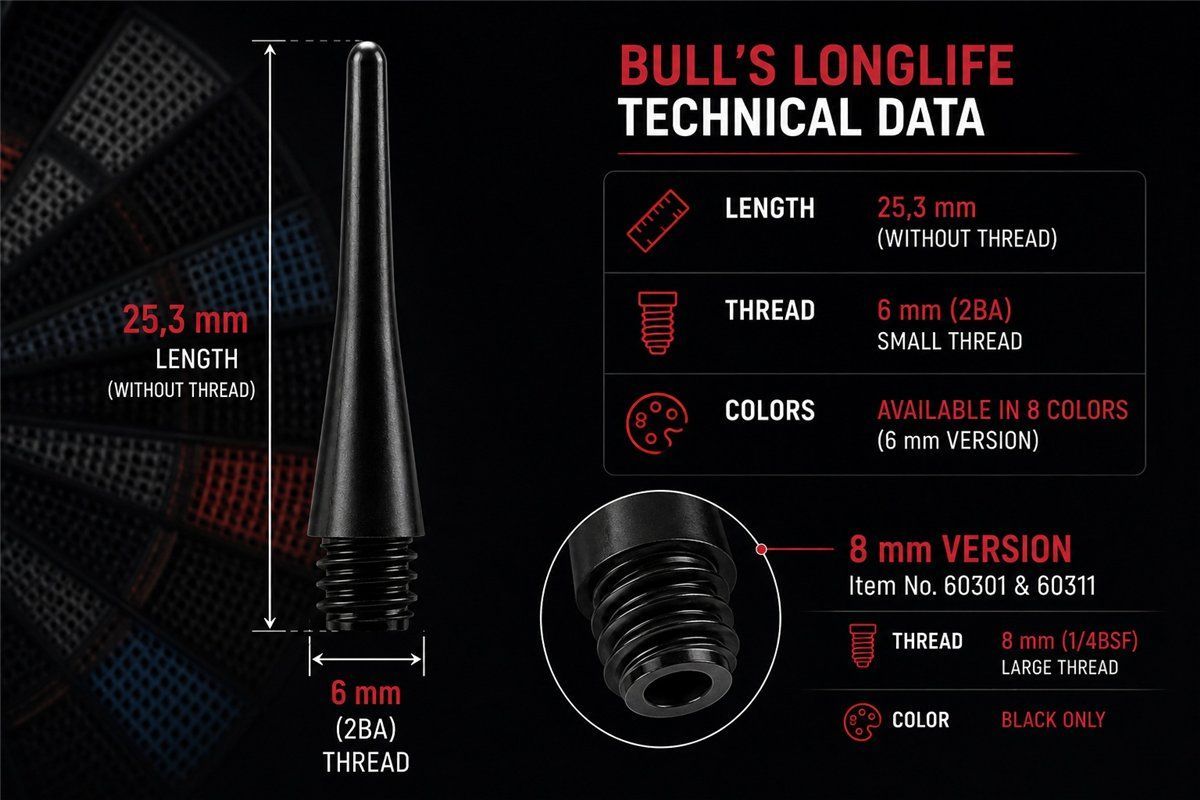 Bull's Longlife Tips Long 6 mm 2BA Soft Dart Spitzen