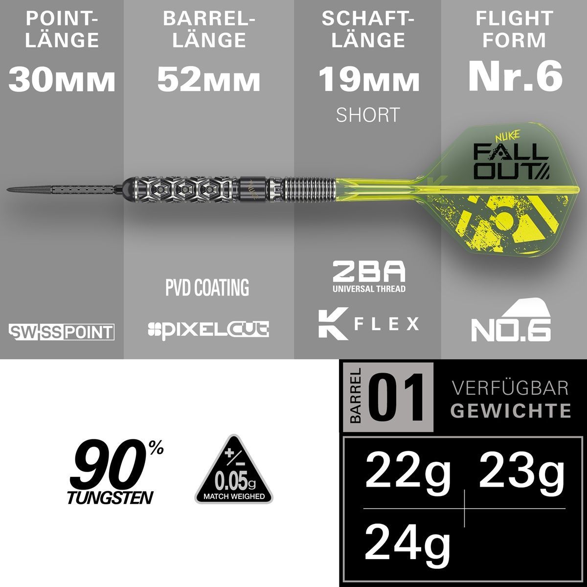 Target Luke Littler Fallout SP 90% Freccette Steel Tip 22/23/24 Grammi Steeldarts