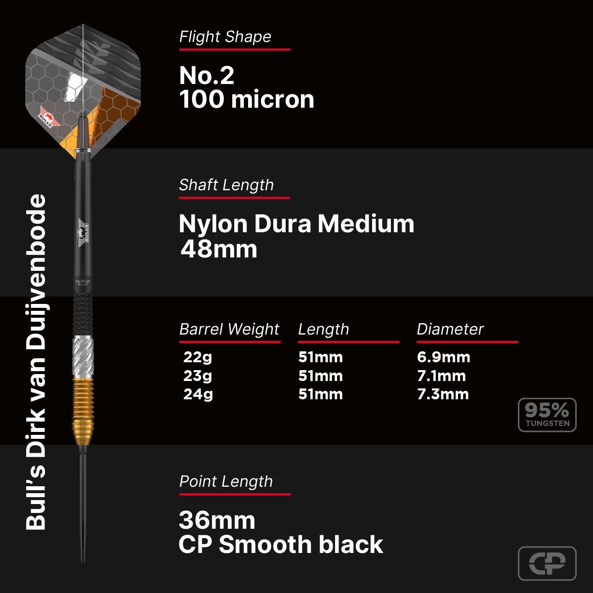Bull´s Dirk van Duijvenbode CP 95% Steeldarts 22/23/24 Gramm Steeldarts