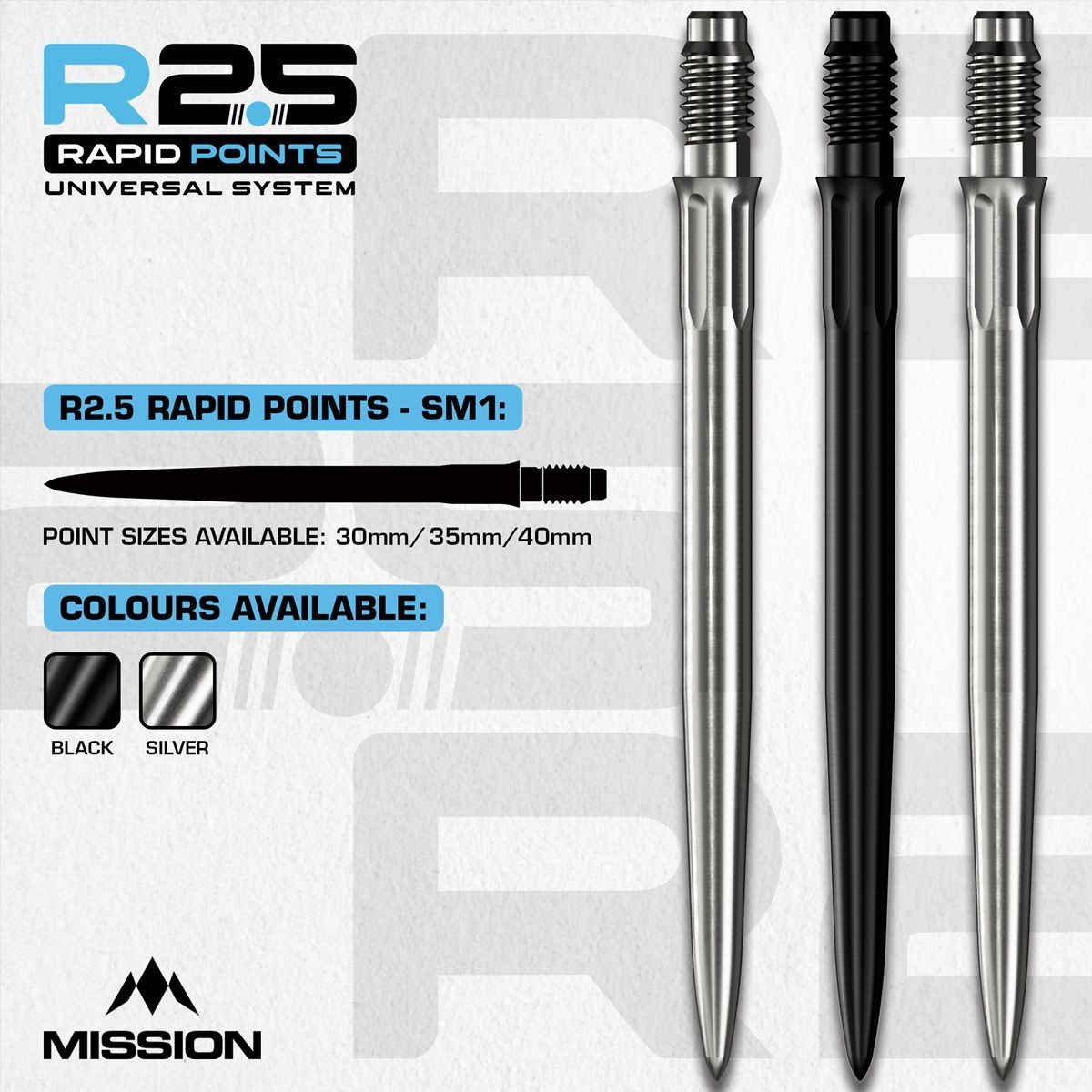Mission R2.5 Rapid Point RP SM1 Argent/Noir 30/35/40 mm Wechselspitzen