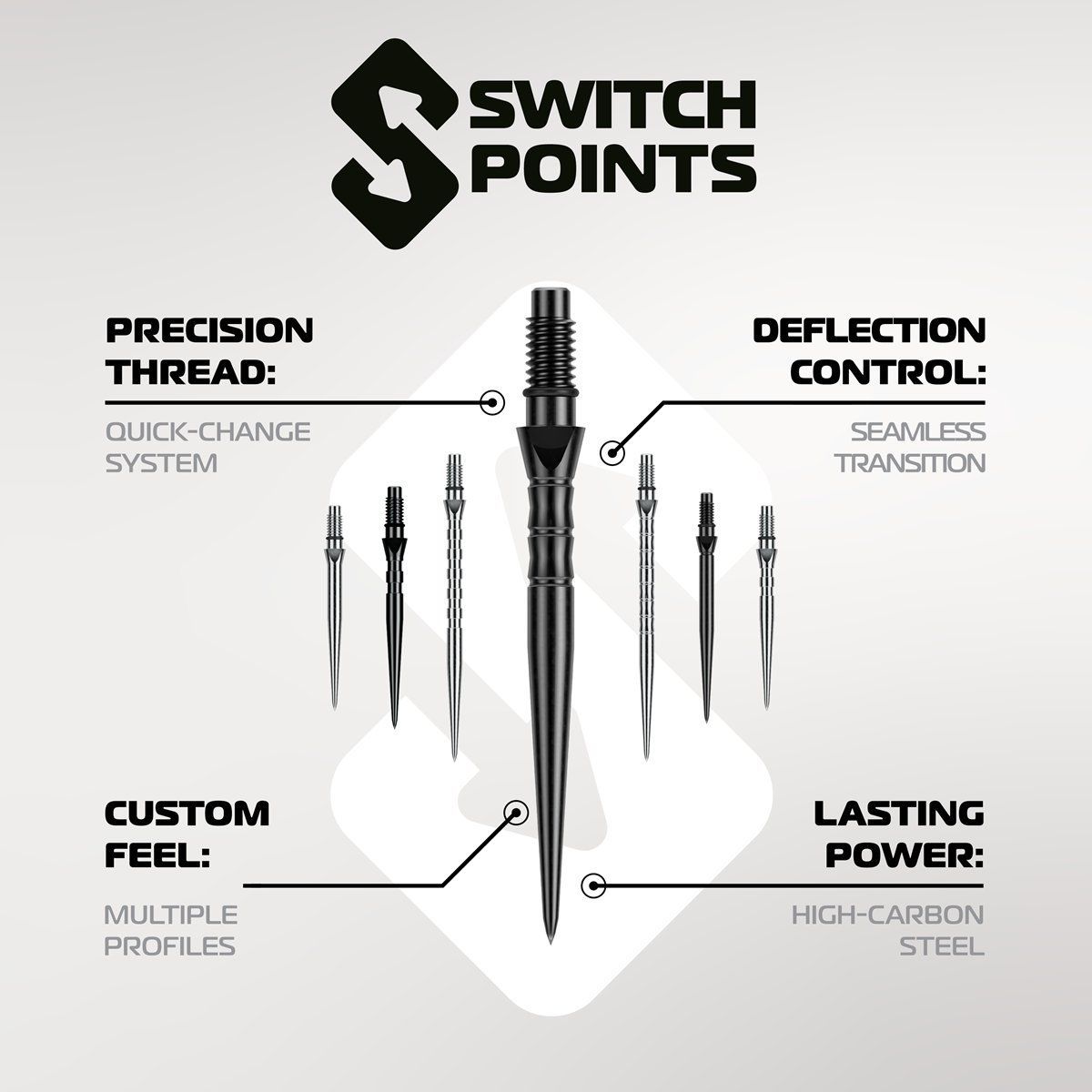 Winmau Switch Points Smooth 26/30/40 mm Silver/Black Wechselspitzen
