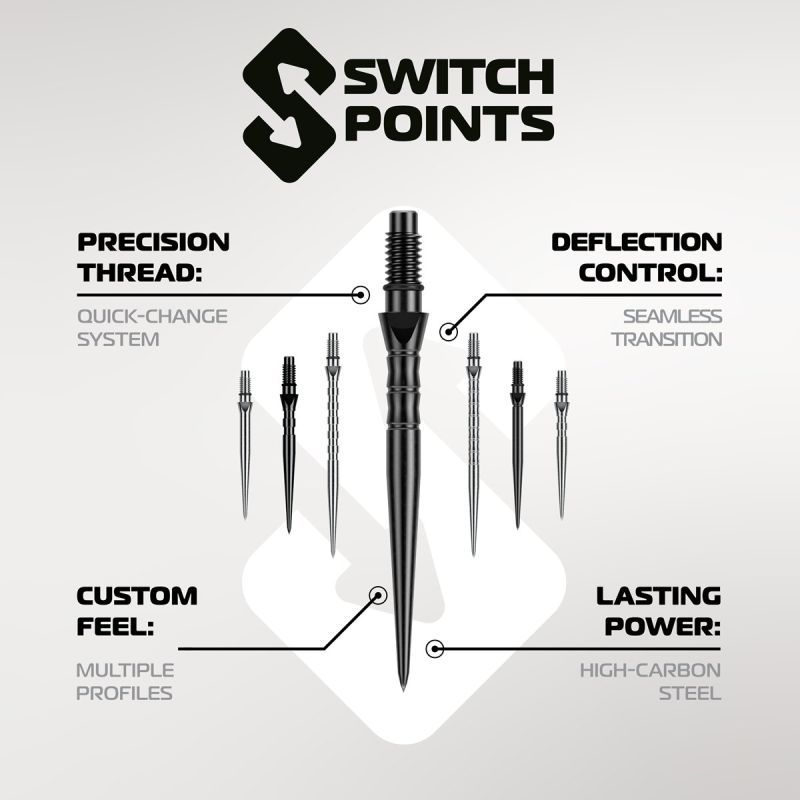 Winmau Switch Points Smooth 26/30/40 mm Silber/Schwarz Wechselspitzen